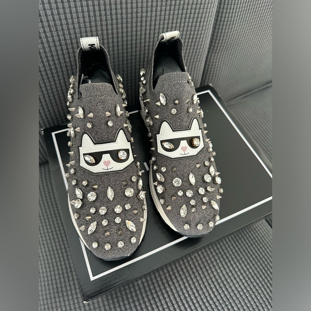 Karl Lagerfeld Paris Malna Rhinestone Embellished Comfort Knit Slip-On Sneaker
